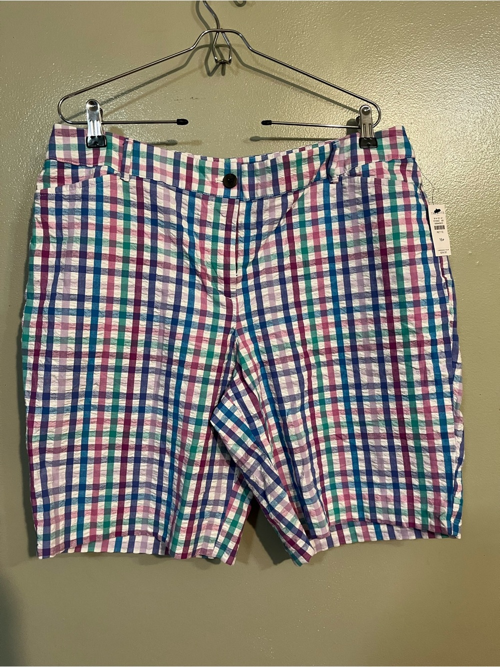 Talbots Multicolor Plaid  Womens 100% Cotton Textured Chino Shorts 16P NWT